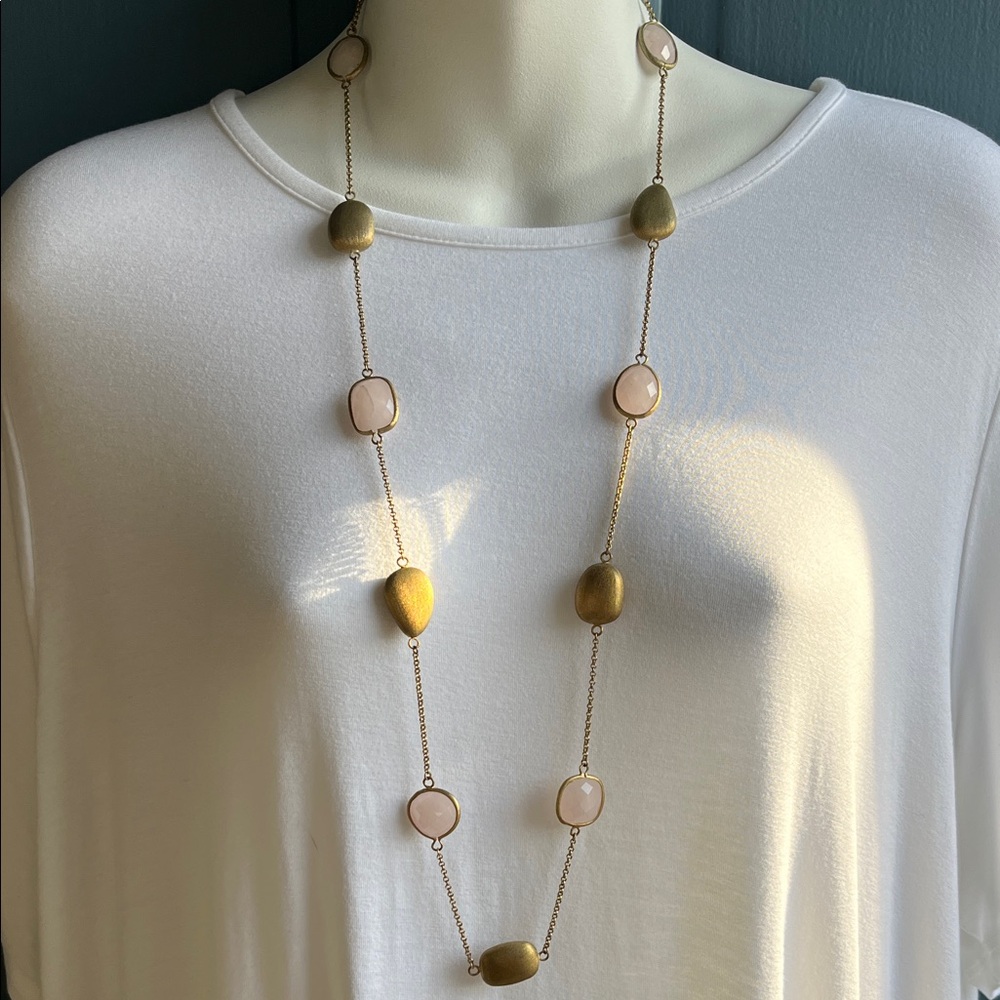 Pink & Gold Painted Stone Necklace
